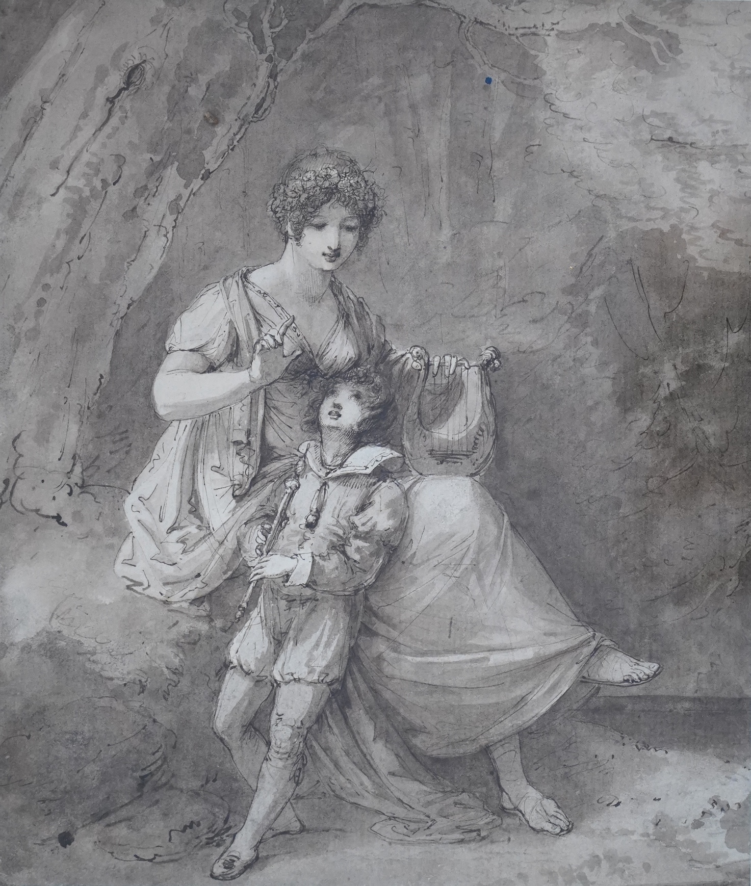 Early 19th century, monochrome ink and watercolour, 'Fancy's Child', unsigned, 26 x 22cm